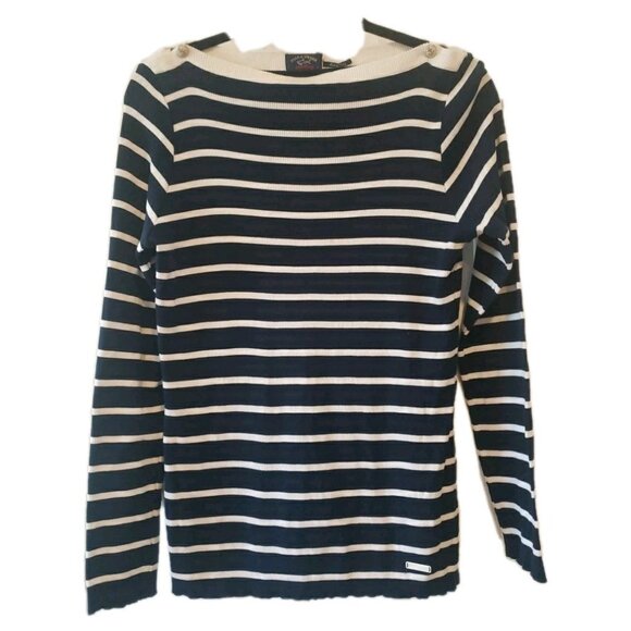 Paul Shark Sweater Womens Yachting Striped Navy Nautical Italy L Anchor Luxury - Picture 1 of 8
